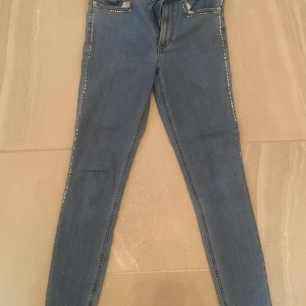 Express women’s ankle legging blue Jean with rhinestones